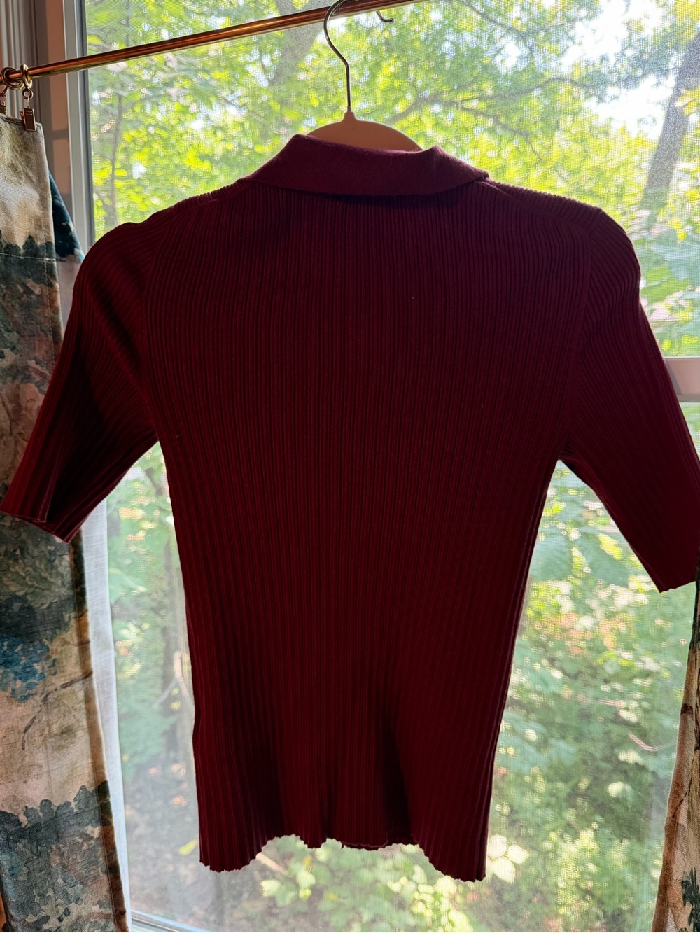 Madewell Ribbed Button-Front Polo Top in Burgundy size S - Picture 5 of 5